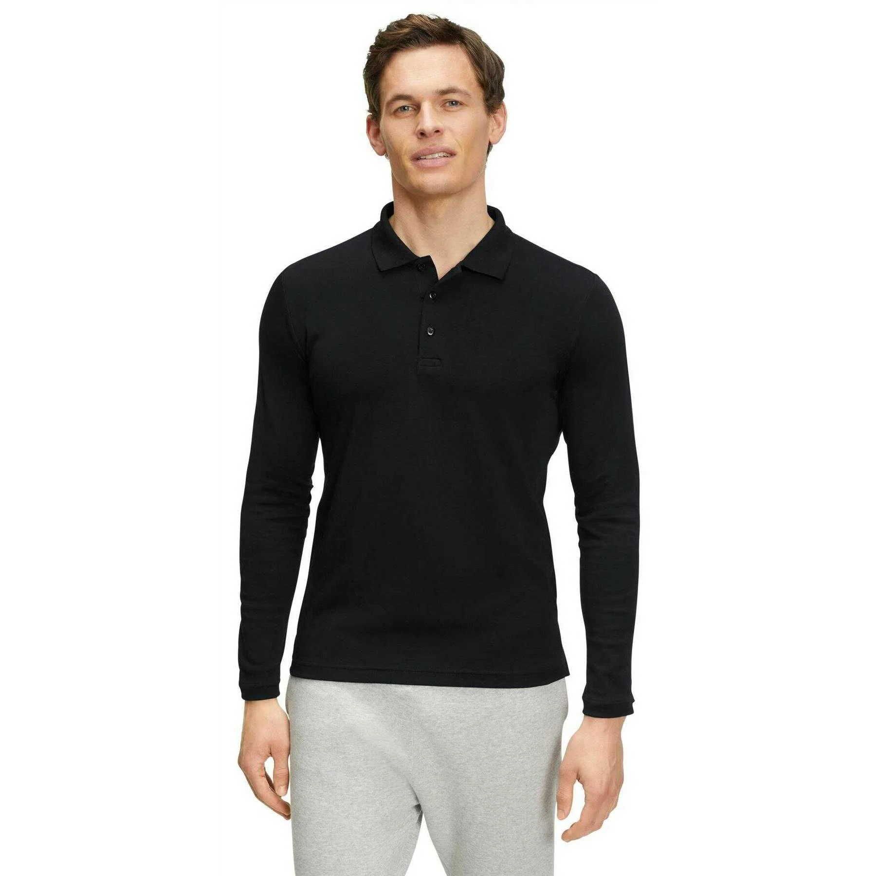 Falke Pima Interlock Long Sleeve Polo Shirt - Black - Image 2