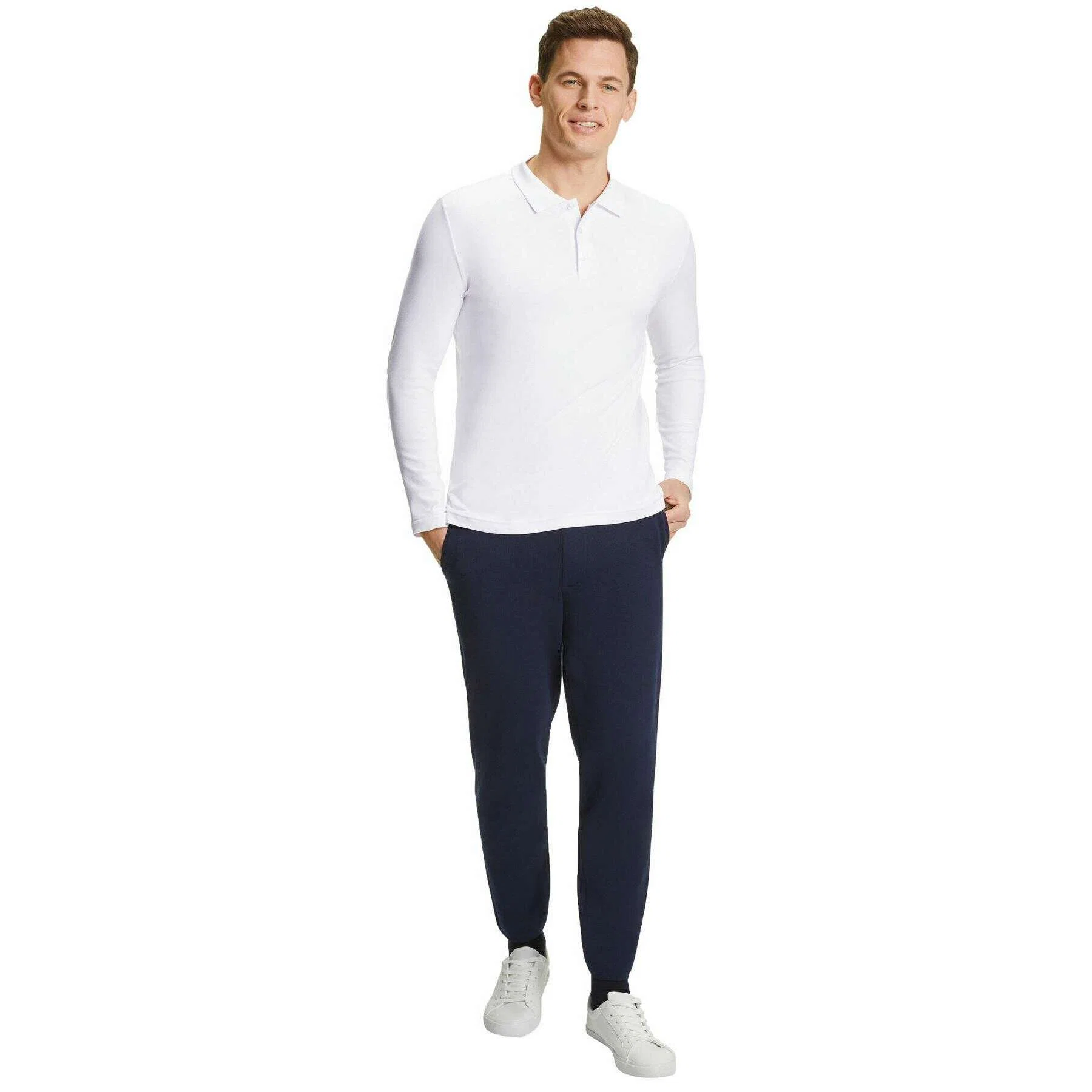 Falke Pima Interlock Long Sleeve Polo Shirt - White - Image 6