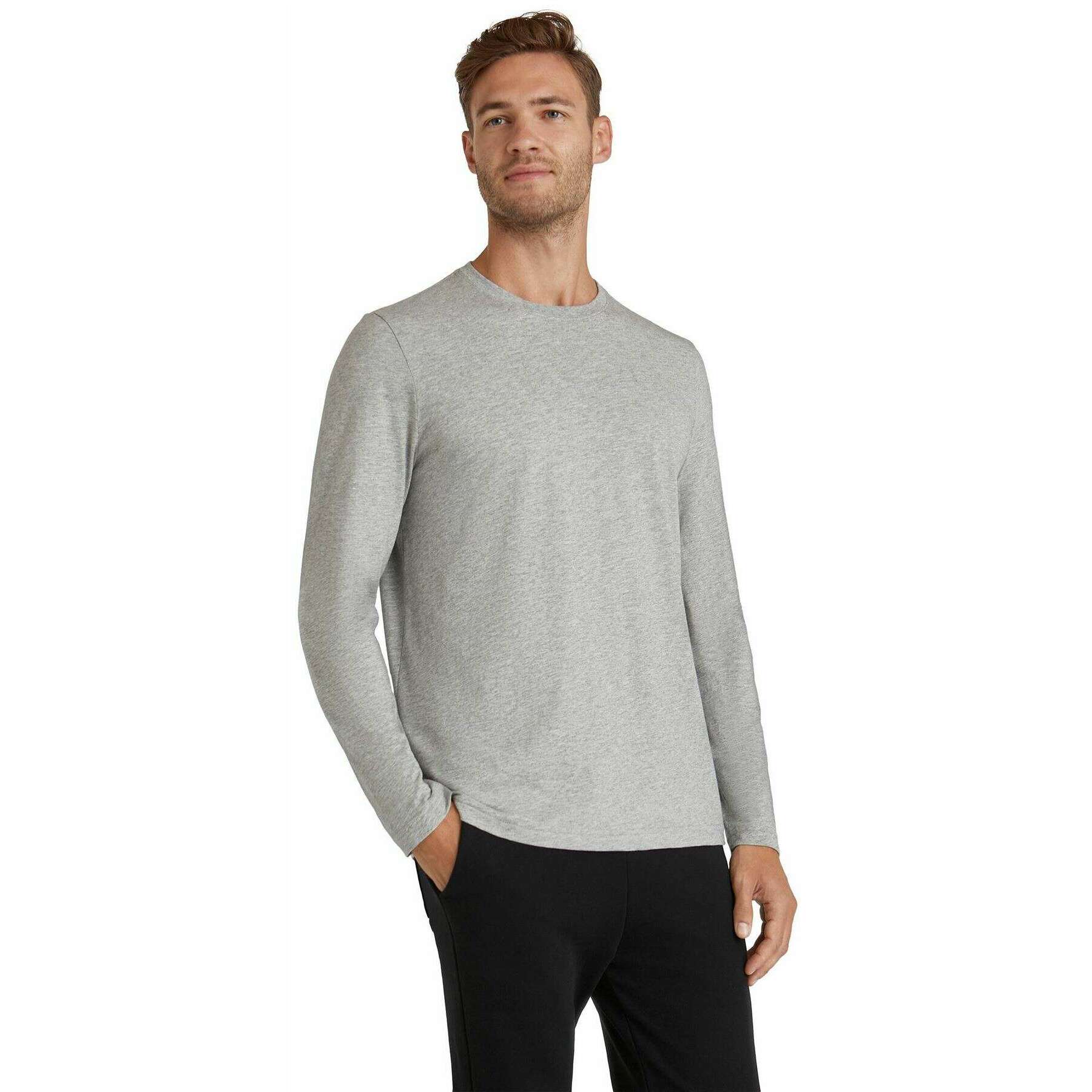 Falke Pima Jersey Crew Neck Long Sleeve T-Shirt - Light Grey - Image 2