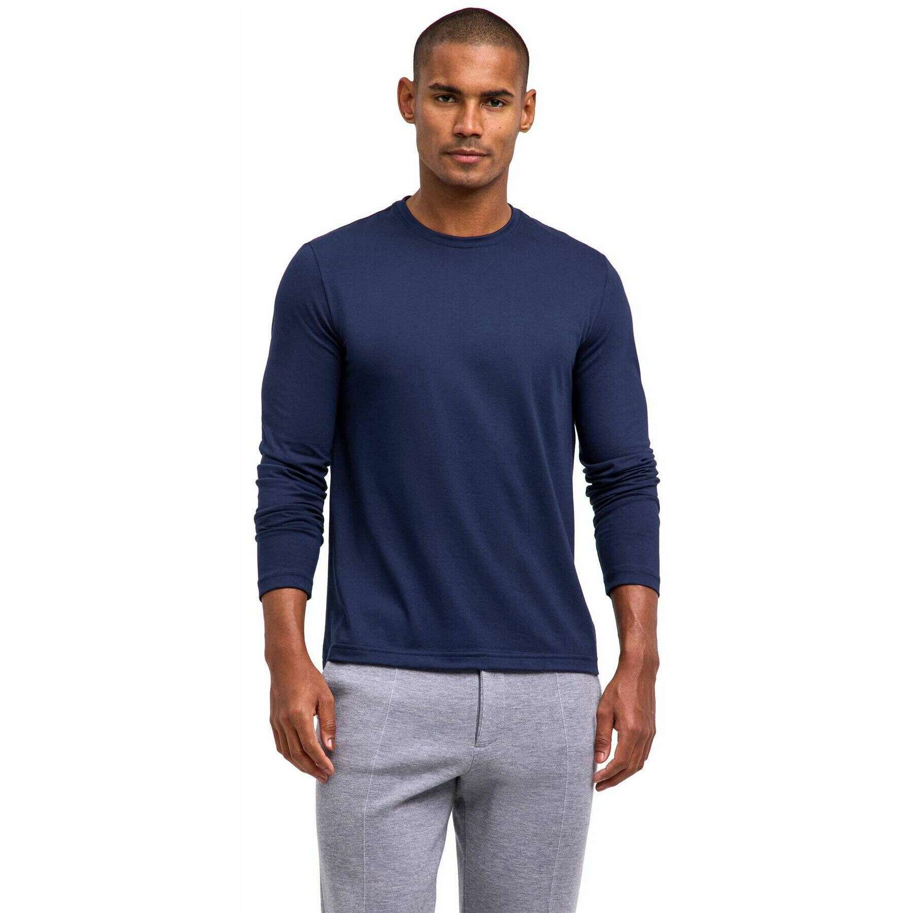 Falke Pima Jersey Crew Neck Long Sleeve T-Shirt - Space Blue - Image 2