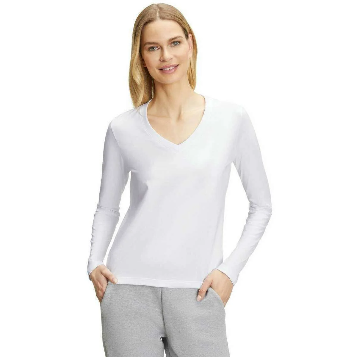 Falke Pima Jersey V-Neck Long Sleeve Shirt - White - Image 2