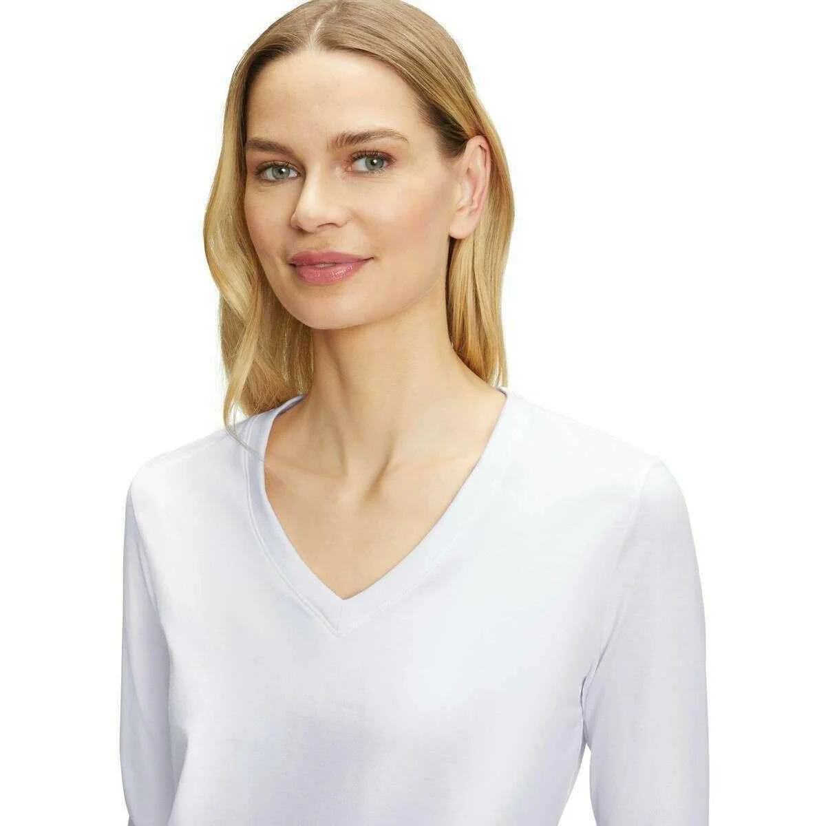 Falke Pima Jersey V-Neck Long Sleeve Shirt - White - Image 4