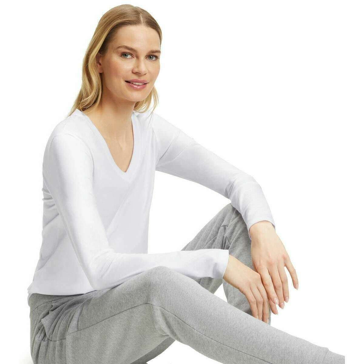 Falke Pima Jersey V-Neck Long Sleeve Shirt - White - Image 6