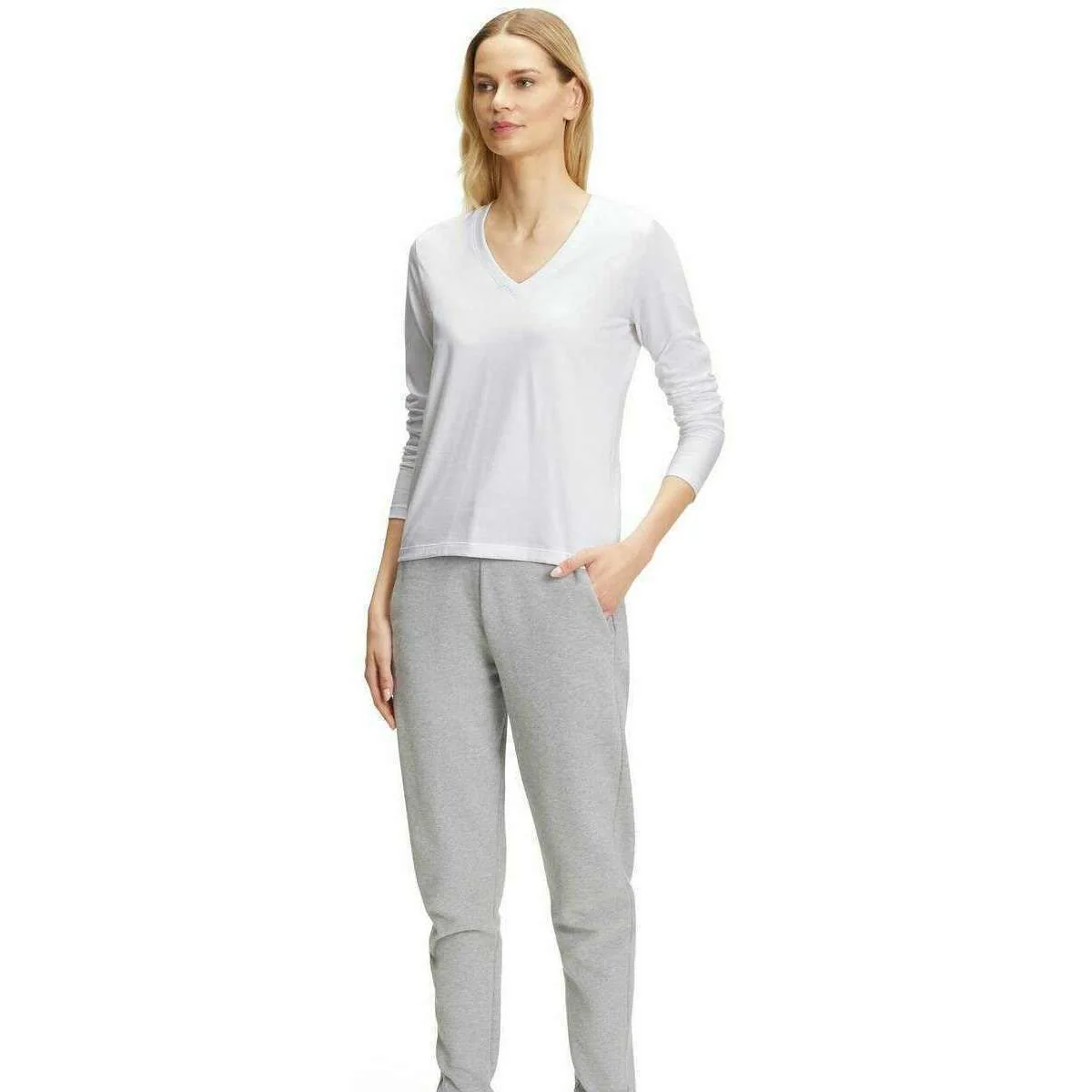 Falke Pima Jersey V-Neck Long Sleeve Shirt - White - Image 7