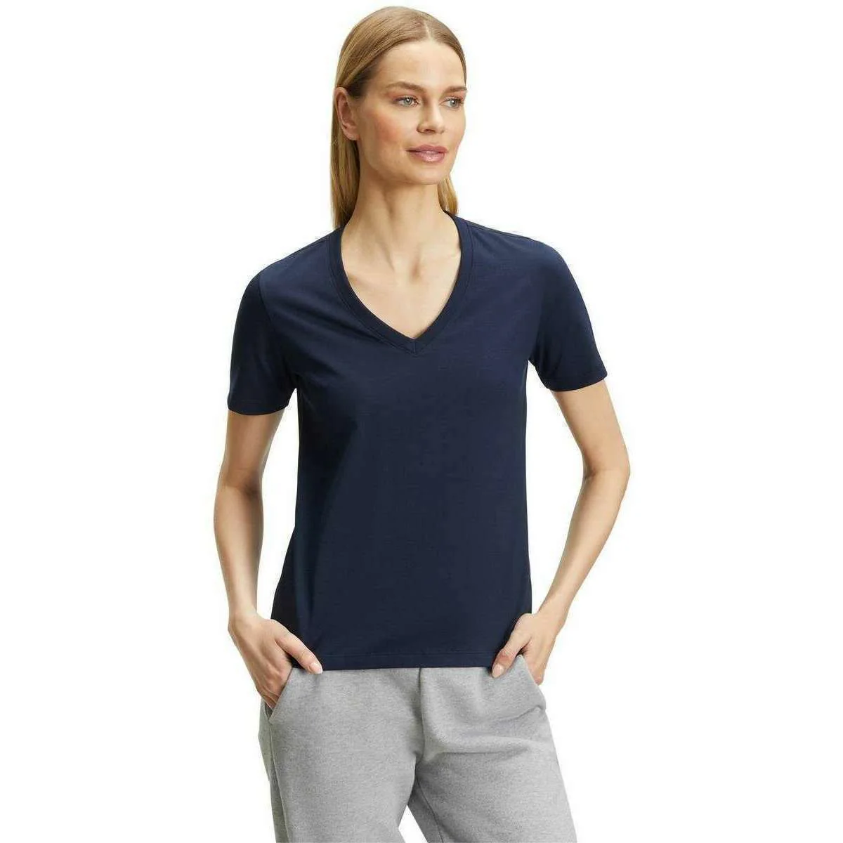 Falke Pima Jersey V-Neck T-Shirt - Space Blue - Image 2
