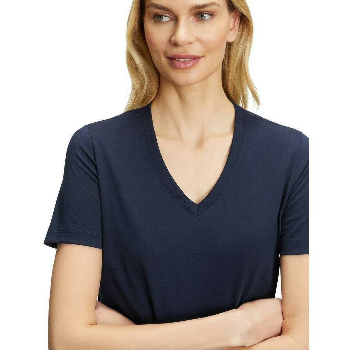 Falke Pima Jersey V-Neck T-Shirt - Space Blue - Image 4