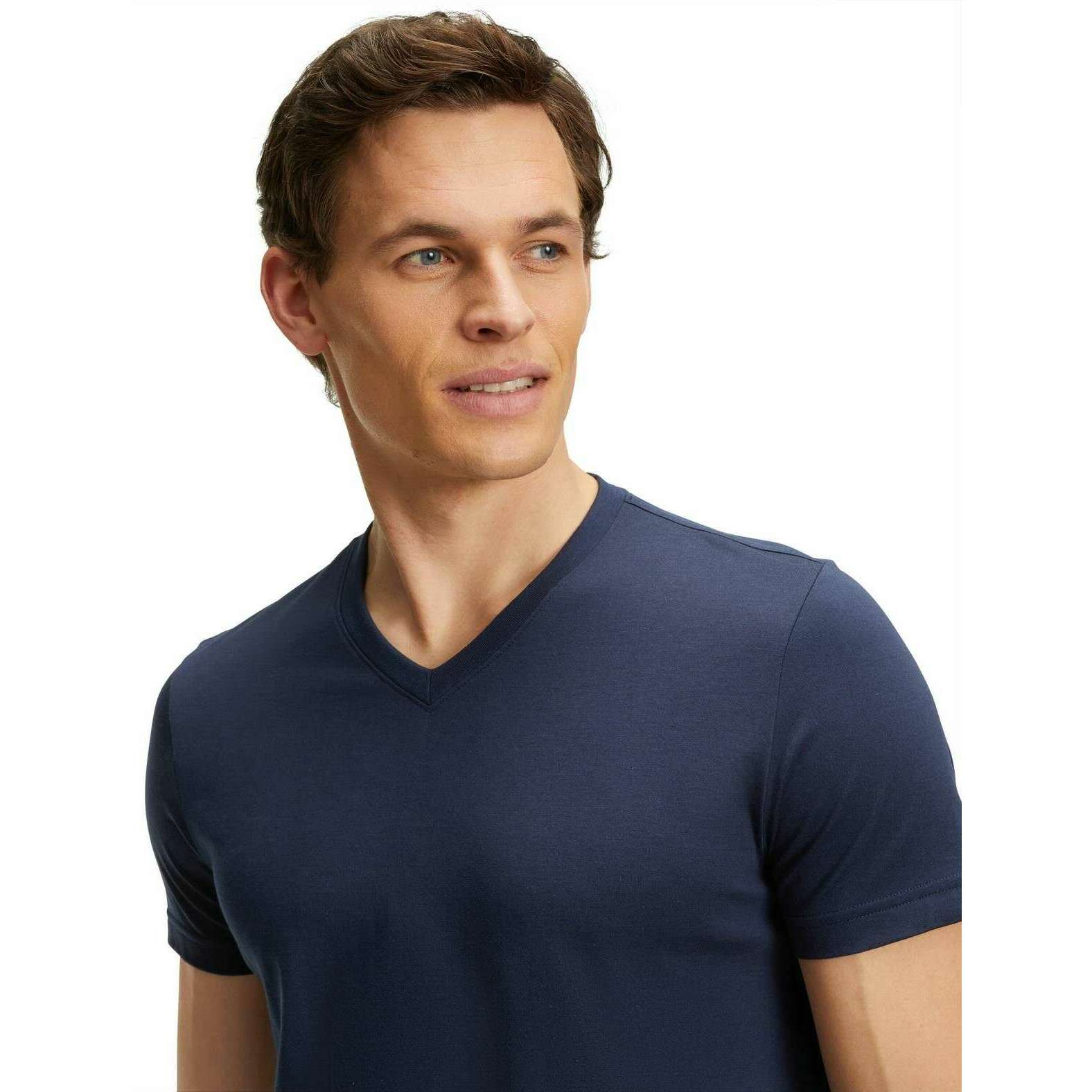 Falke Pima Jersey V-Neck T-Shirt - Space Blue - Image 4
