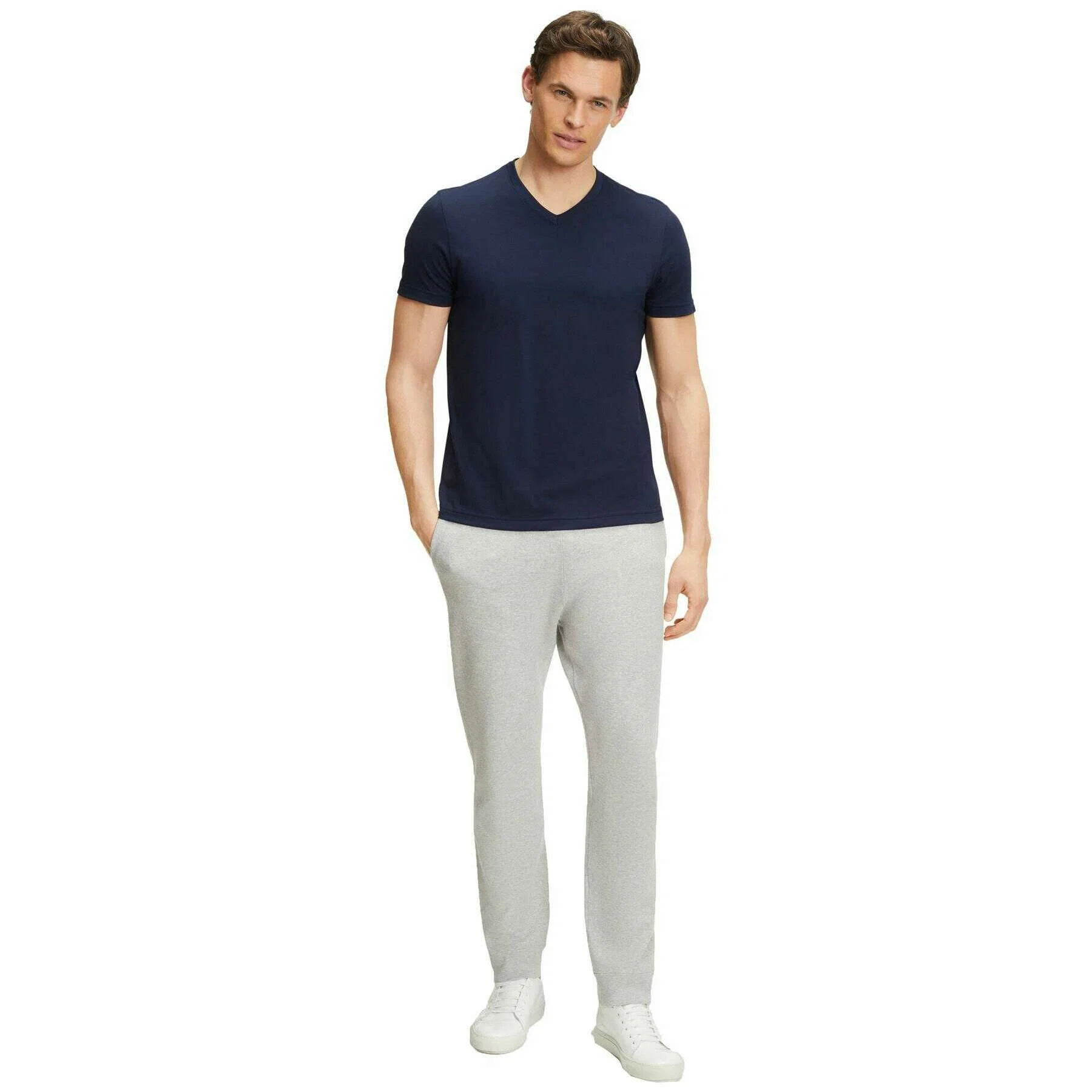 Falke Pima Jersey V-Neck T-Shirt - Space Blue - Image 6