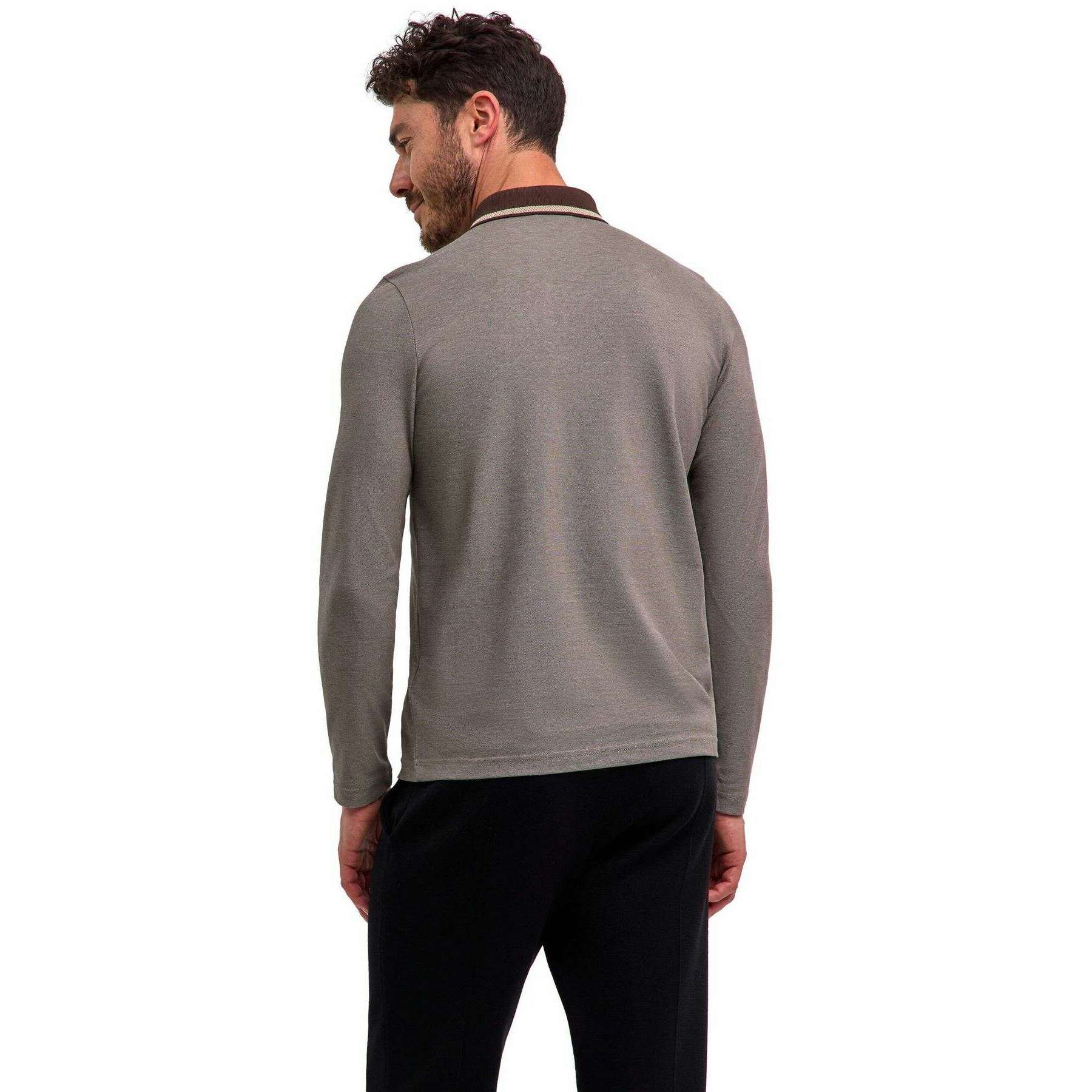 Falke Pima Piqu  Detail Long Sleeve Polo Shirt - Grey - Image 3