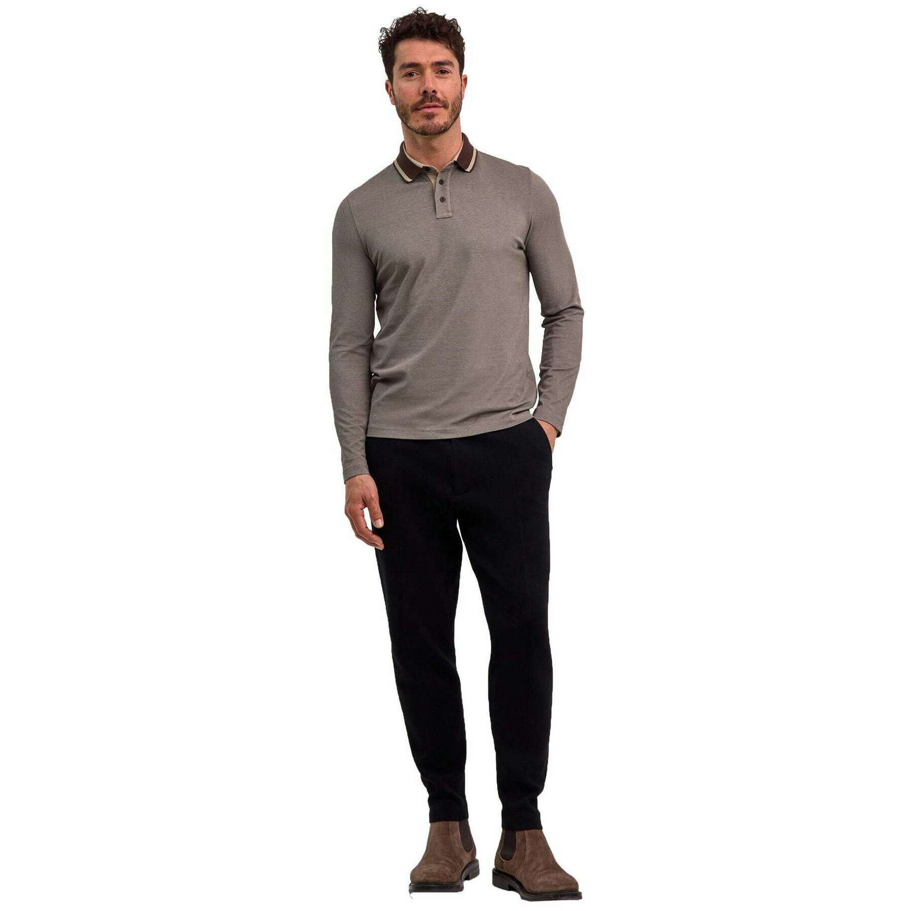 Falke Pima Piqu  Detail Long Sleeve Polo Shirt - Grey - Image 6