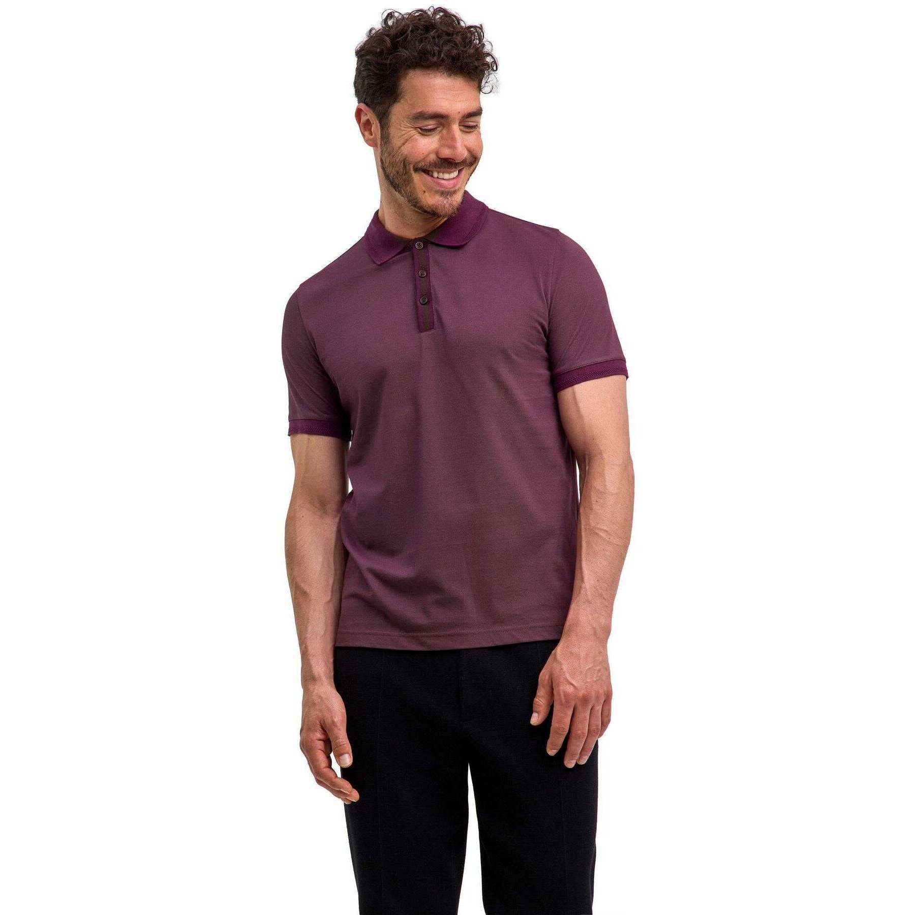 Falke Pima Piqu  Detail Polo Shirt - Burgundy - Image 2