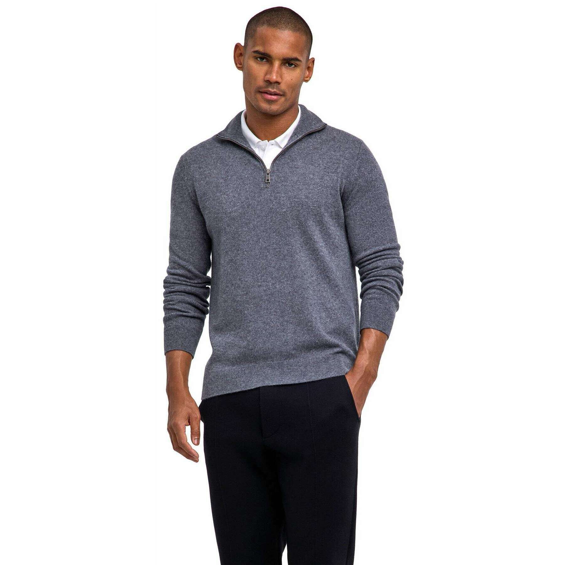 Falke Pure Cashmere Half-Zip Sweater - Dark Grey Heather - Image 2