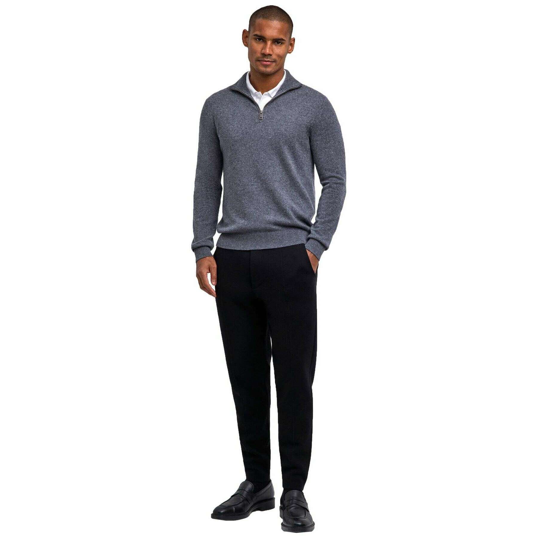 Falke Pure Cashmere Half-Zip Sweater - Dark Grey Heather - Image 6