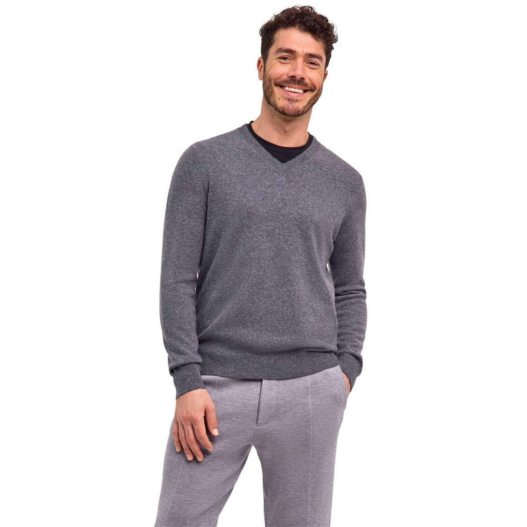 Falke Pure Cashmere V-Neck Sweater - Dark Grey Heather - Image 2