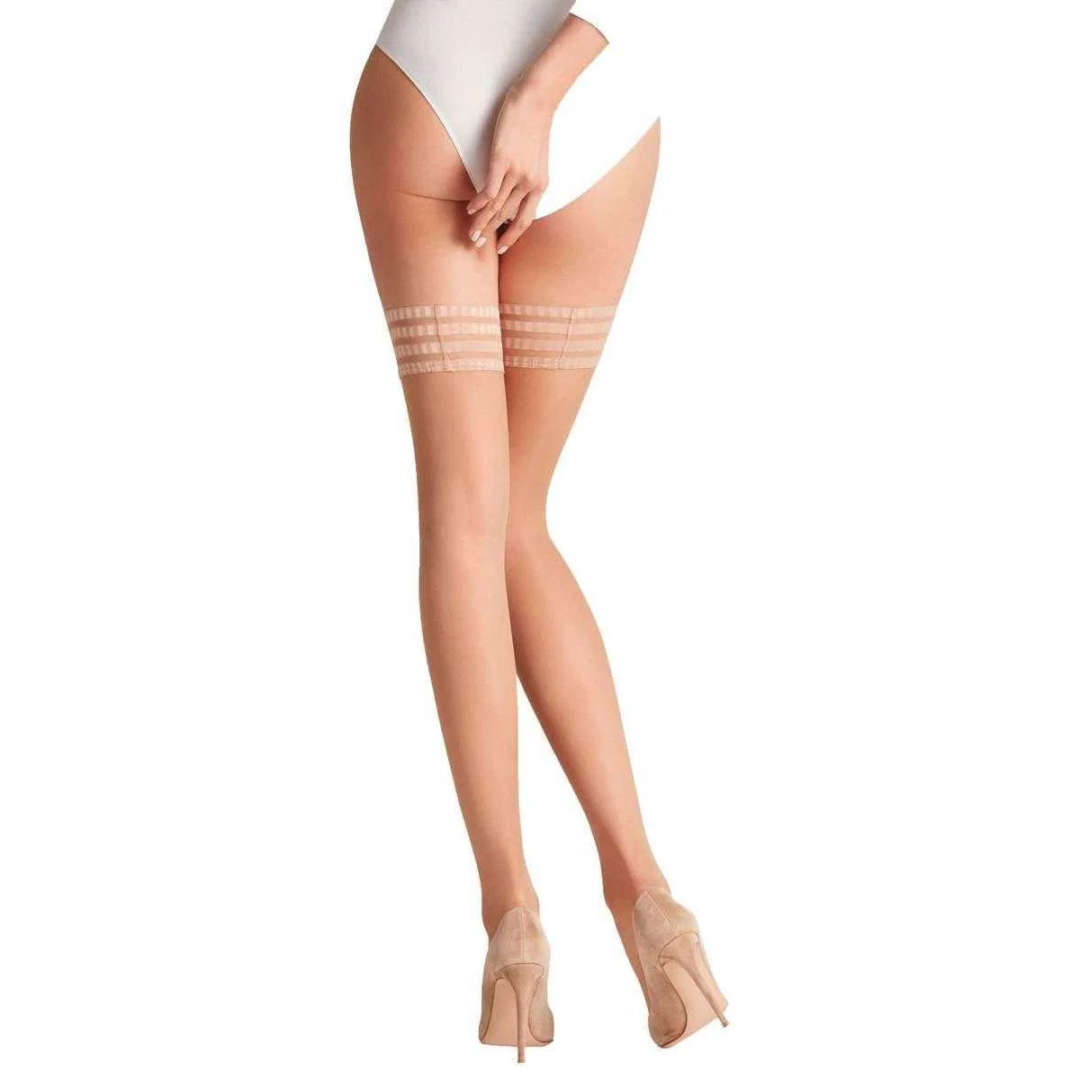 Falke Pure Matt 20 Denier Stay Up Stockings - Powder Tan - Image 2