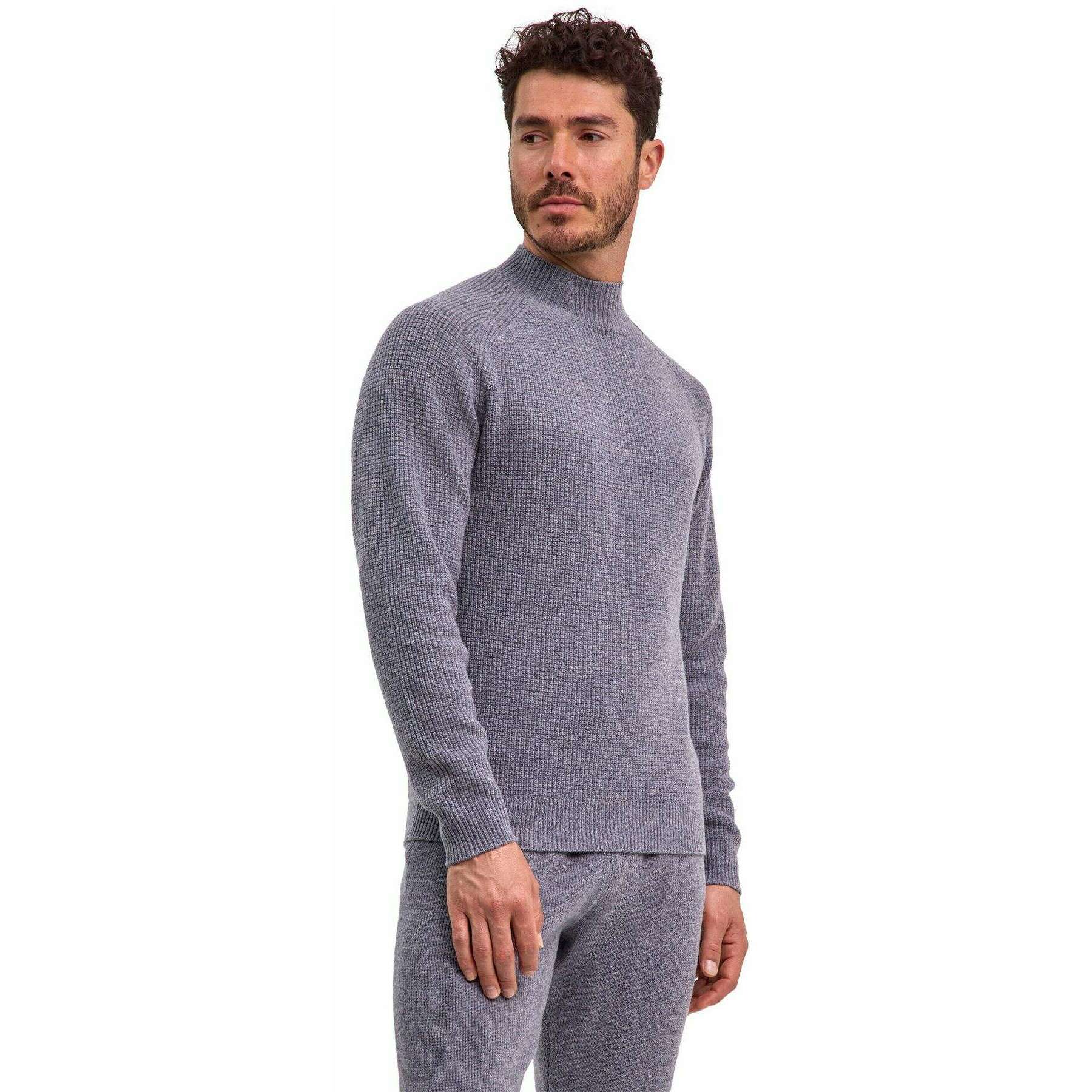 Falke Ribbed Lambswool Mock Neck Sweater - Grey Mel - Image 2