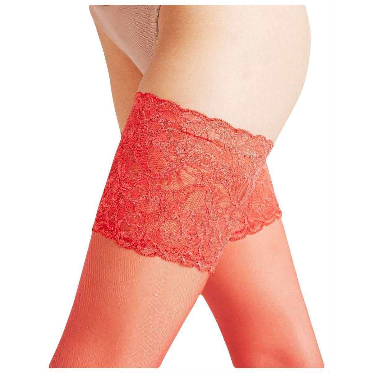 Falke Seidenglatt 15 Den Stay Up Transparent Floral Stockings - Red - Image 4