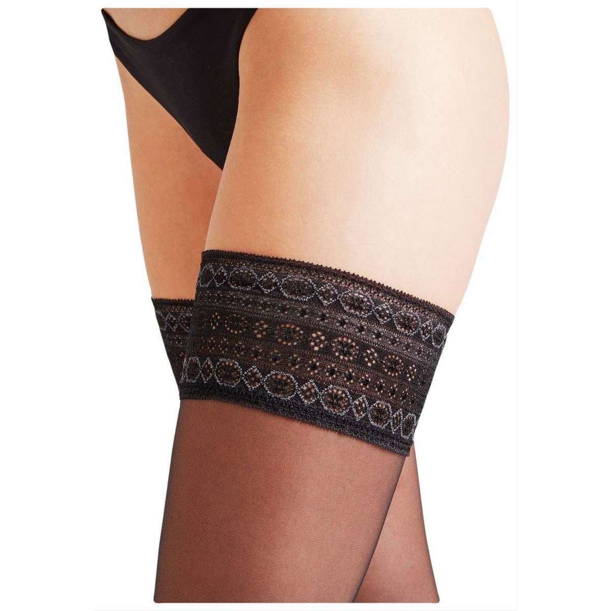 Falke Seidenglatt 15 Den Stay Up Transparent Stockings - Black - Image 4