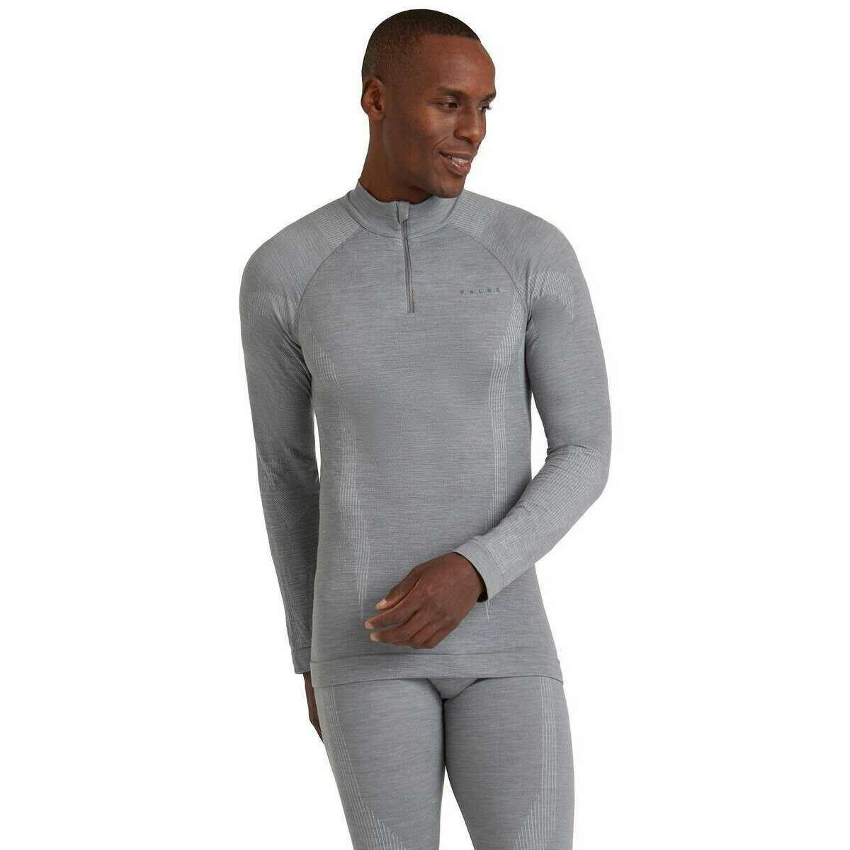 Falke Wool Tech Long Sleeve Zip Shirt - Grey Heather - Image 2