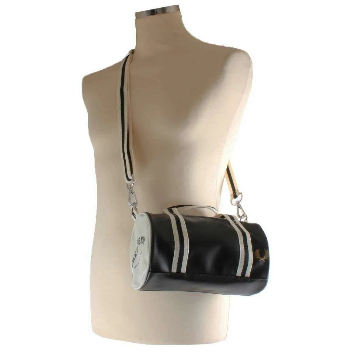Fred Perry Mini Classic Barrel Bag - Black/Ecru Cream - Image 6