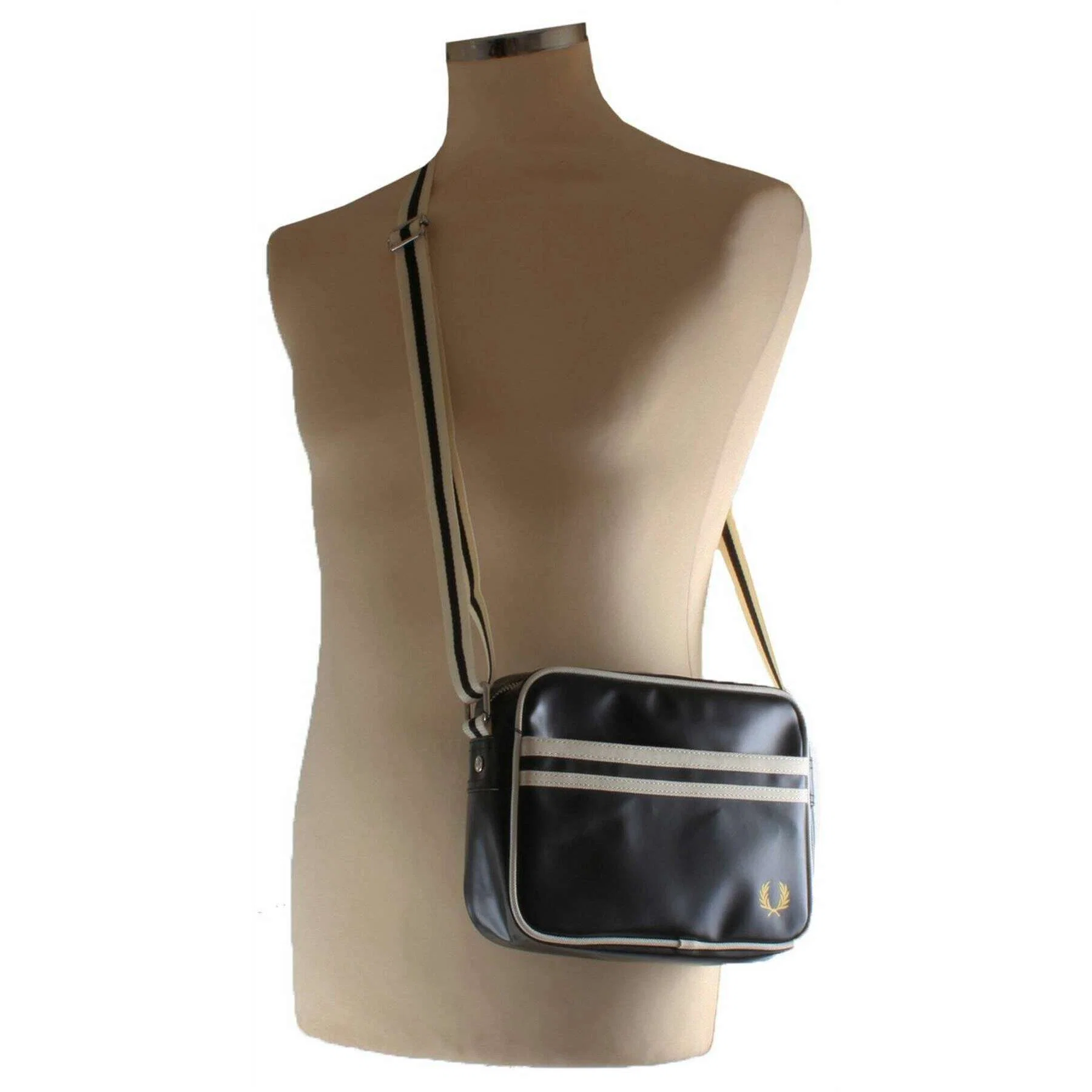 Fred Perry Mini Classic Shoulder Bag - Black/Ecru Cream - Image 6