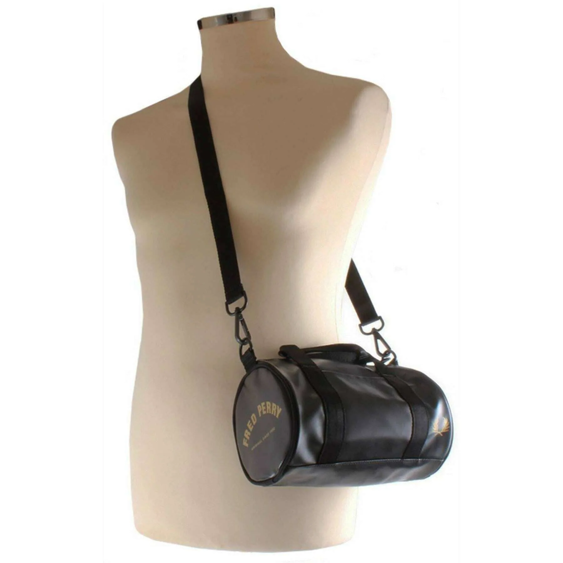 Fred Perry Tonal Mini Barrel Bag - Black/Gold - Image 6
