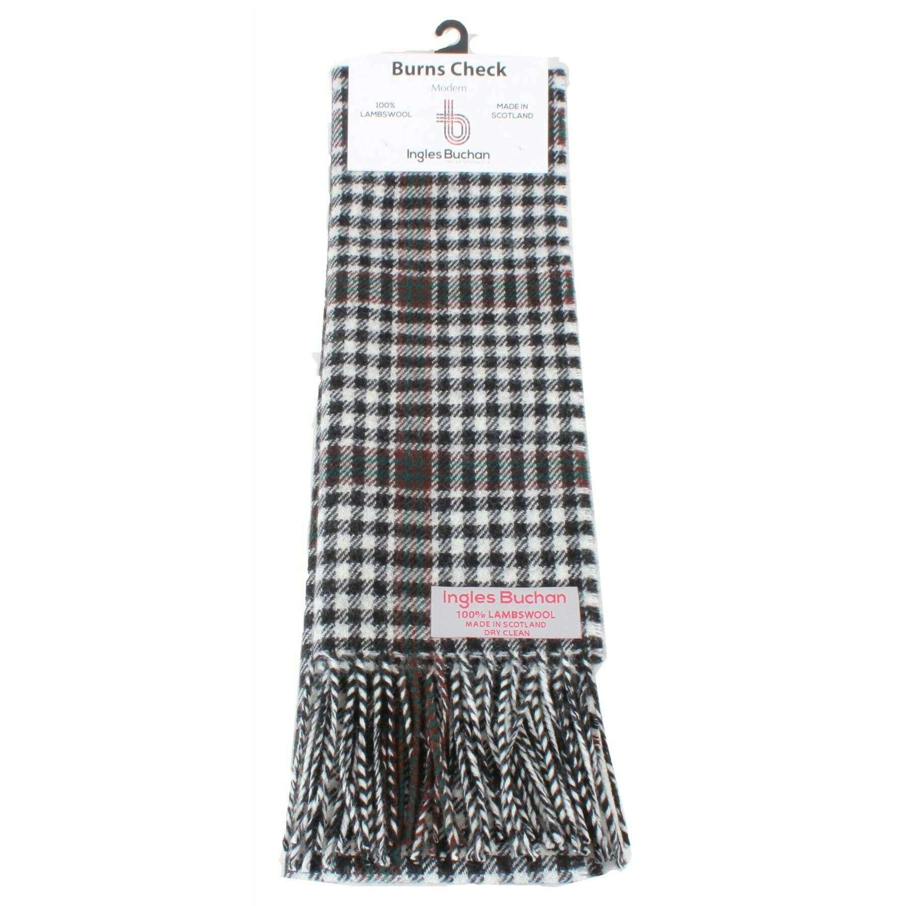 Ingles Buchan Burns Check Modern Scarf Lambswool Scarf - White/Black/Green - Image 3