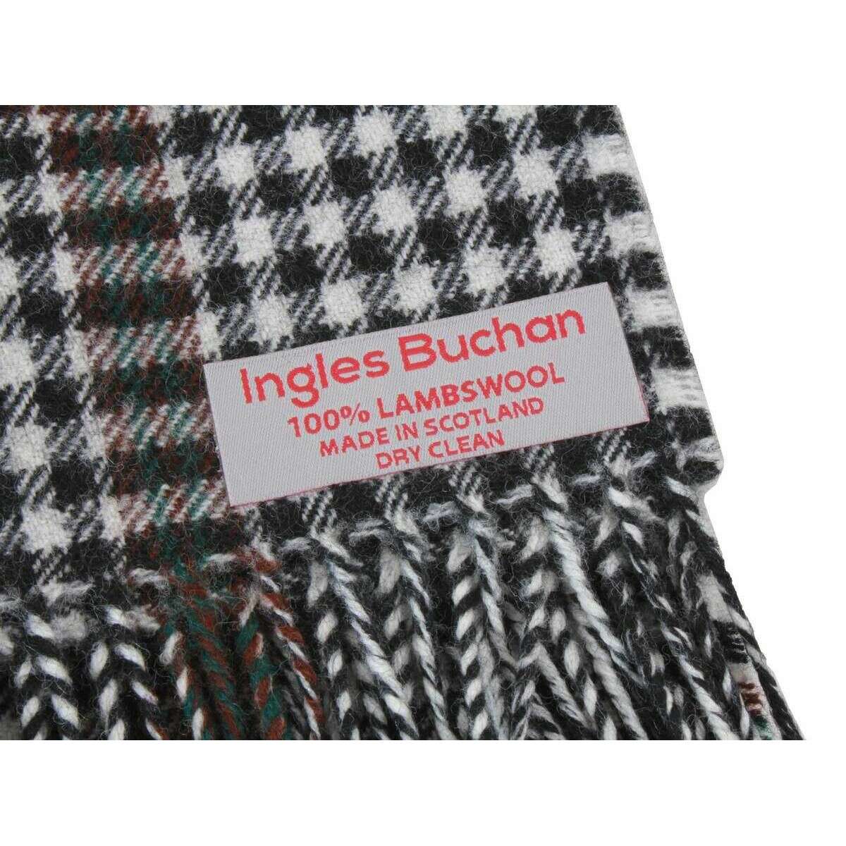 Ingles Buchan Burns Check Modern Scarf Lambswool Scarf - White/Black/Green - Image 4