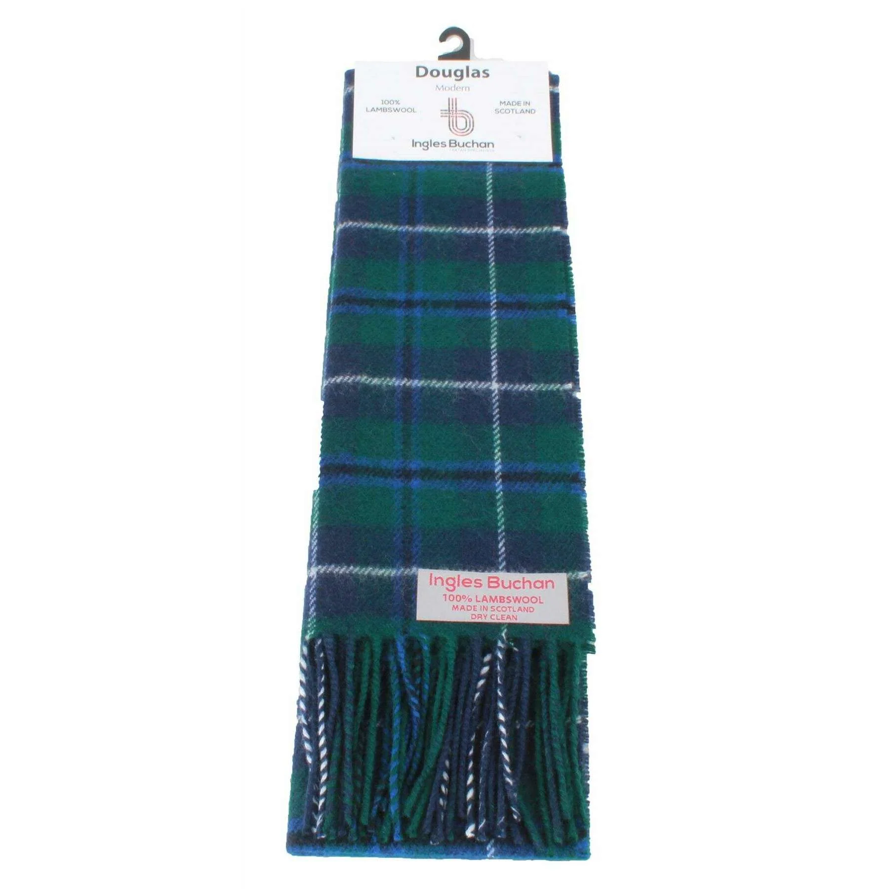 Ingles Buchan Douglas Modern Lambswool Scarf - Navy Blue/Green/White - Image 3