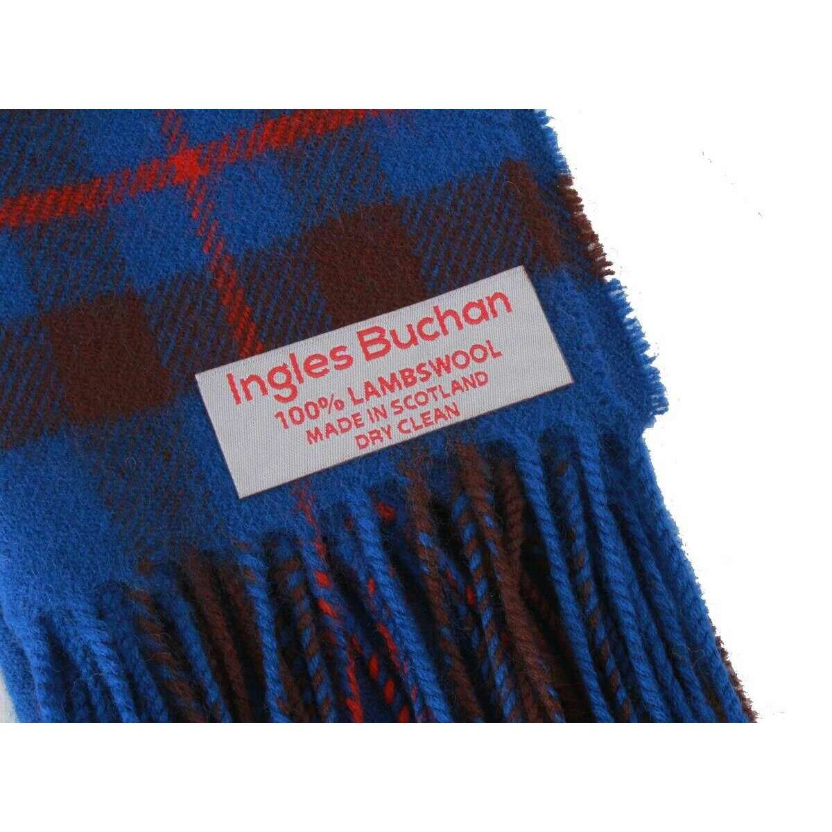 Ingles Buchan Elliot Modern Lambswool Scarf - Blue/Brown/Red - Image 4