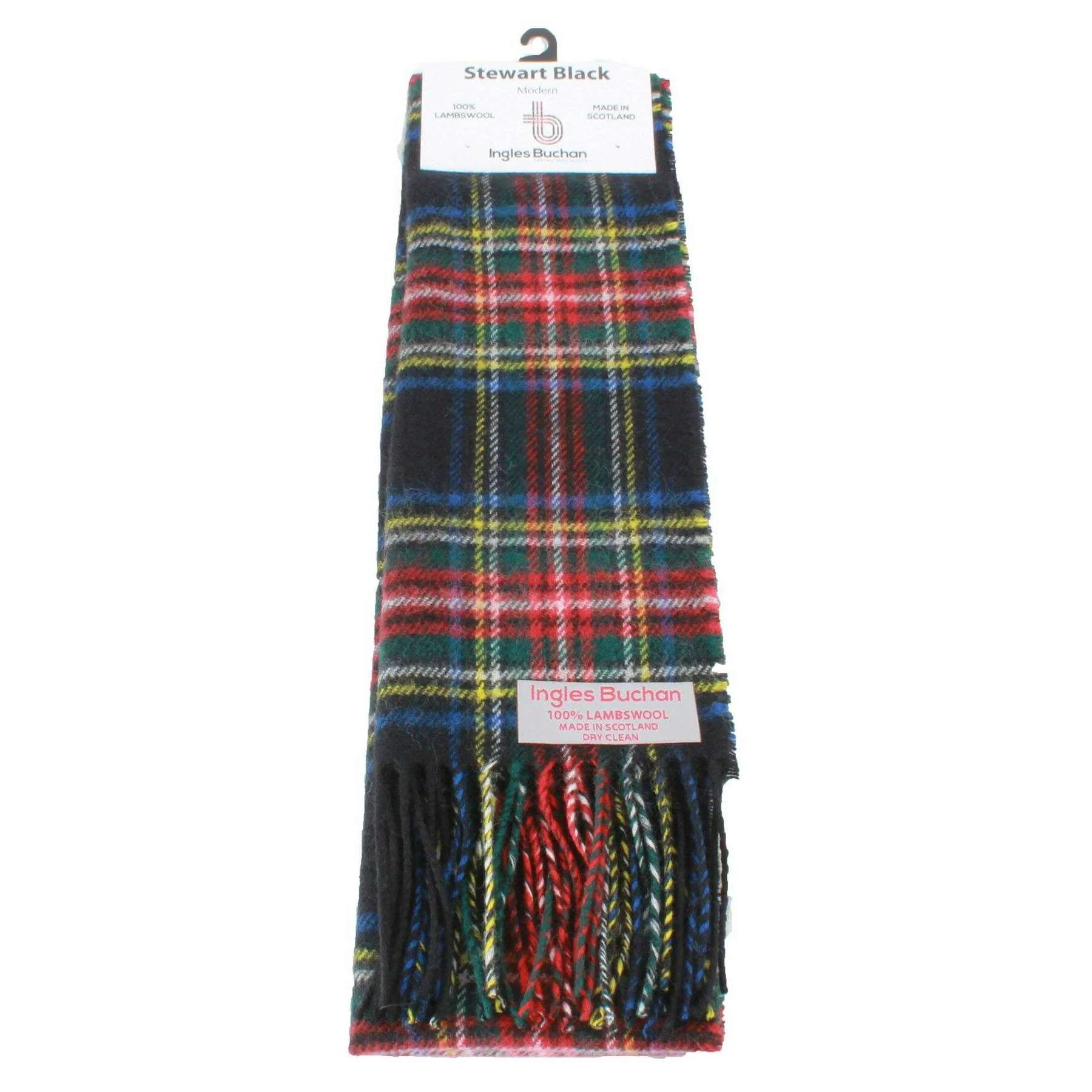 Ingles Buchan Stewart Black Modern Lambswool Scarf - Black/White/Green - Image 3
