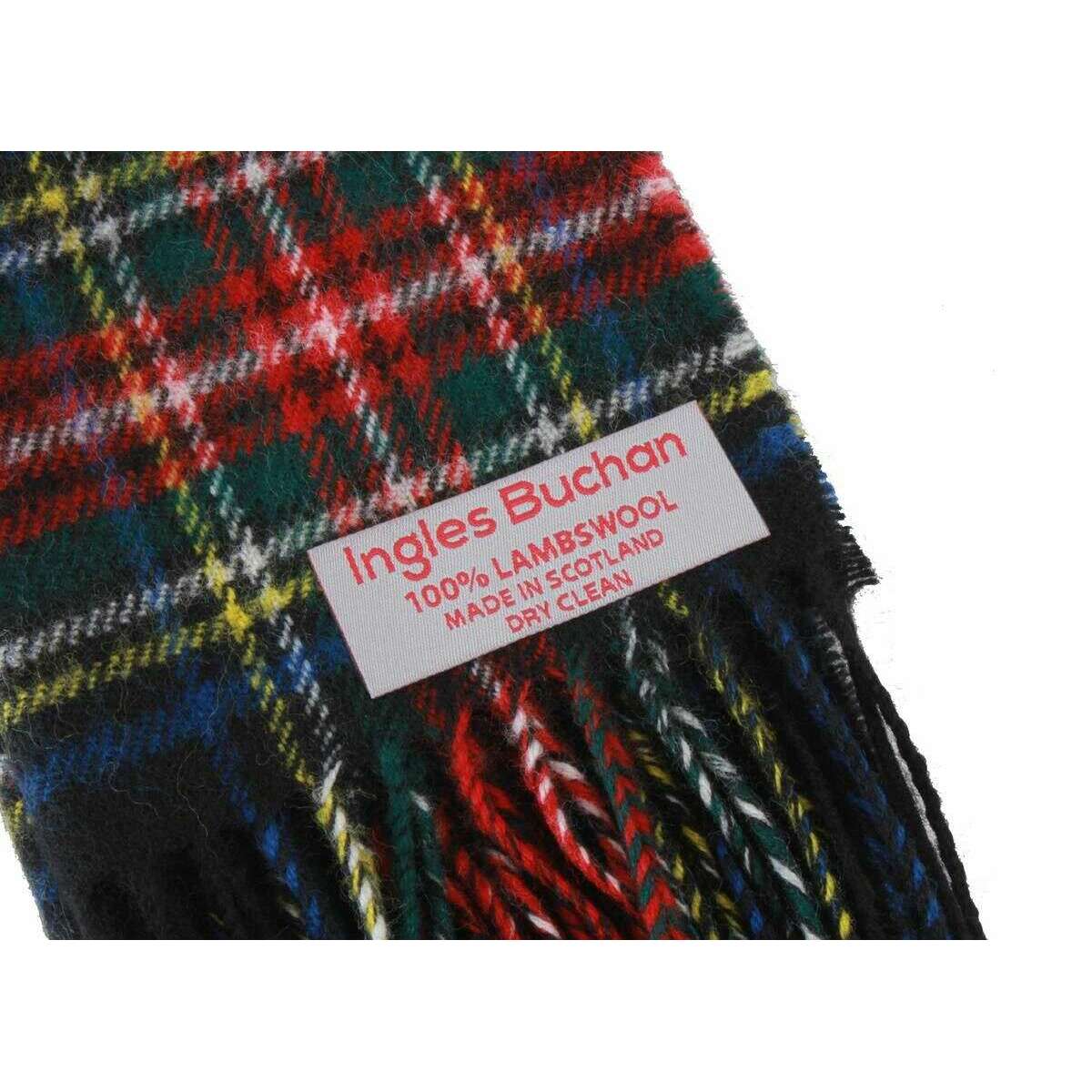 Ingles Buchan Stewart Black Modern Lambswool Scarf - Black/White/Green - Image 4