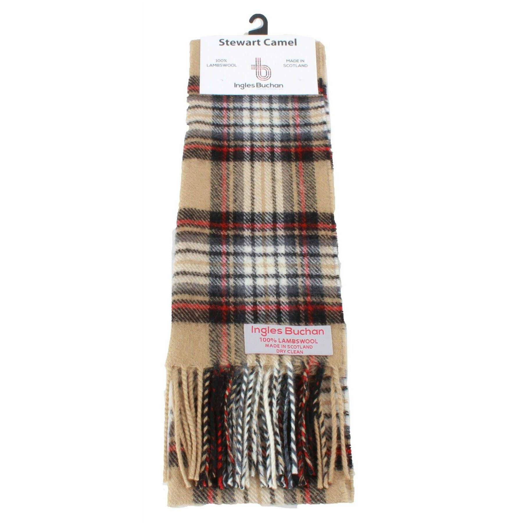 Ingles Buchan Stewart Camel Modern Lambswool Scarf - Beige/Black/Red - Image 3