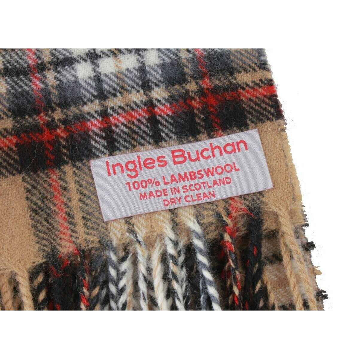 Ingles Buchan Stewart Camel Modern Lambswool Scarf - Beige/Black/Red - Image 4