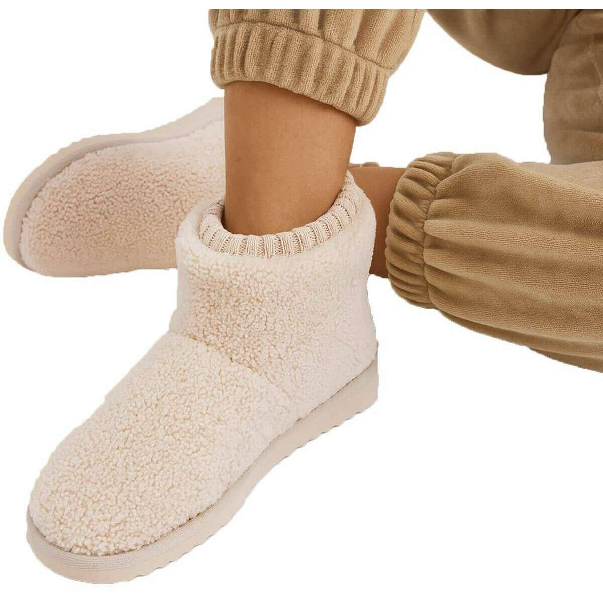 Isotoner Borg Boot Slippers - Cream - Image 6