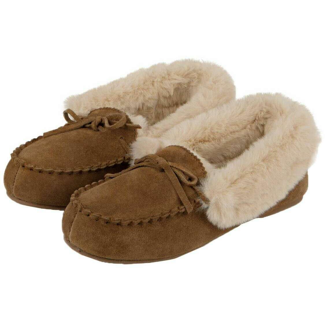 Isotoner Genuine Suede Moccasin Slippers - Tan