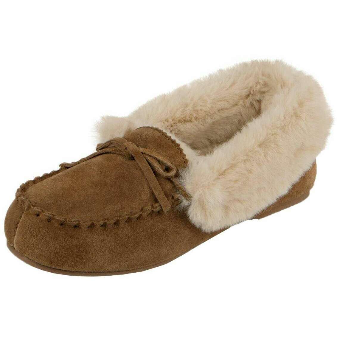 Isotoner Genuine Suede Moccasin Slippers - Tan - Image 2