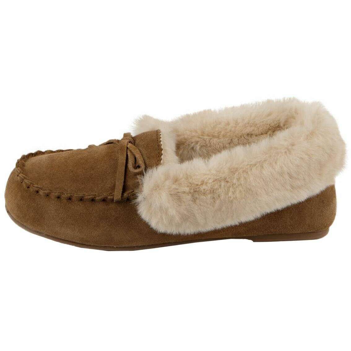 Isotoner Genuine Suede Moccasin Slippers - Tan - Image 3