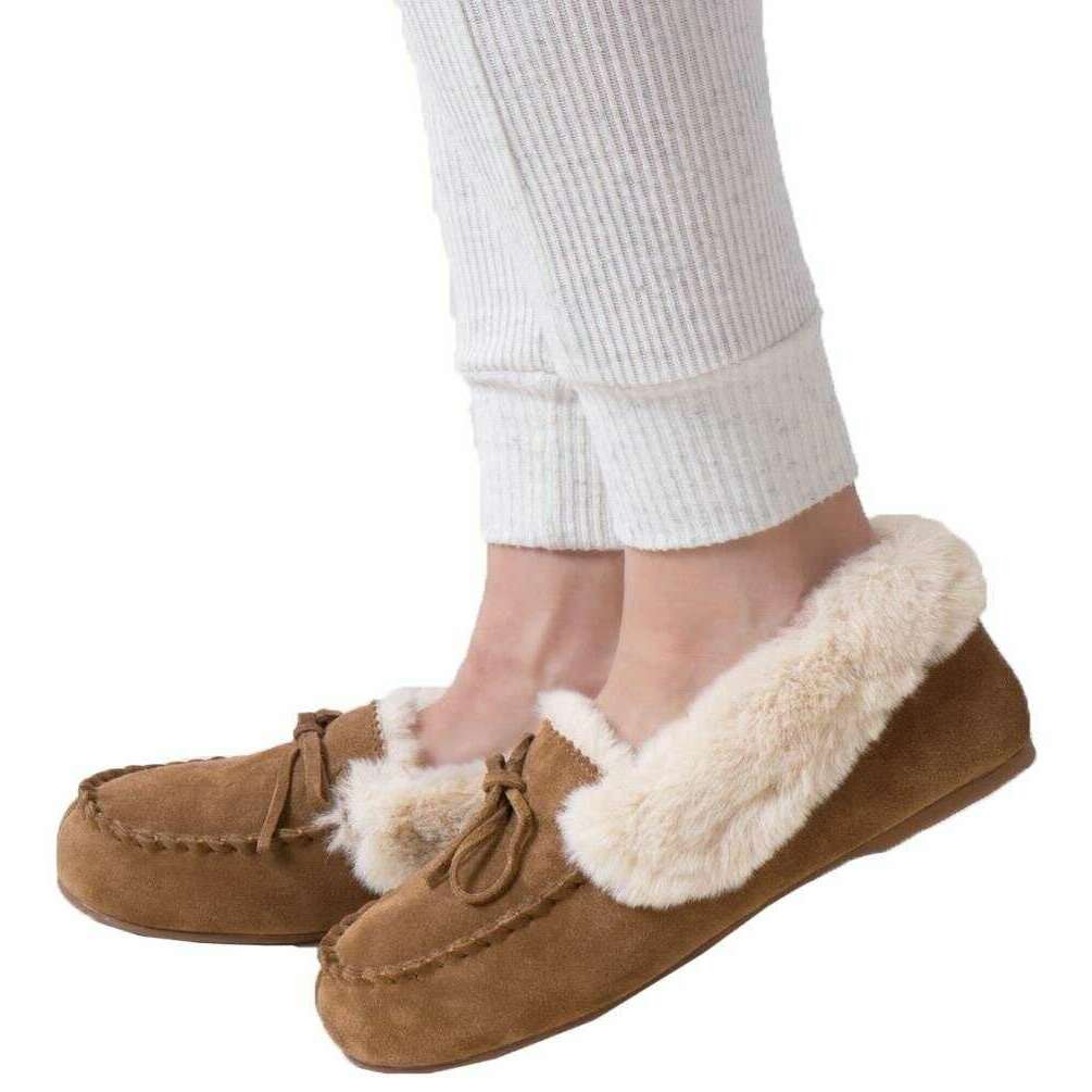 Isotoner Genuine Suede Moccasin Slippers - Tan - Image 6