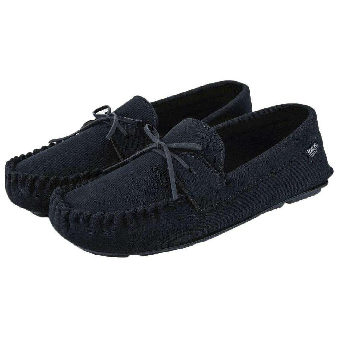Isotoner Herringbone Lined Moccasin Slippers - Navy