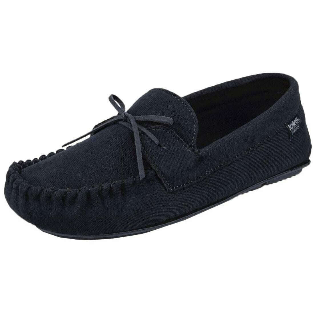Isotoner Herringbone Lined Moccasin Slippers - Navy - Image 2