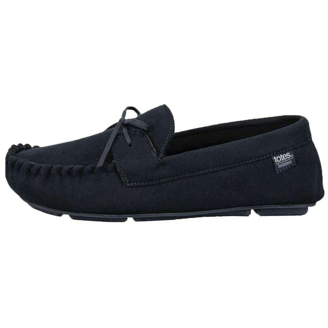 Isotoner Herringbone Lined Moccasin Slippers - Navy - Image 3