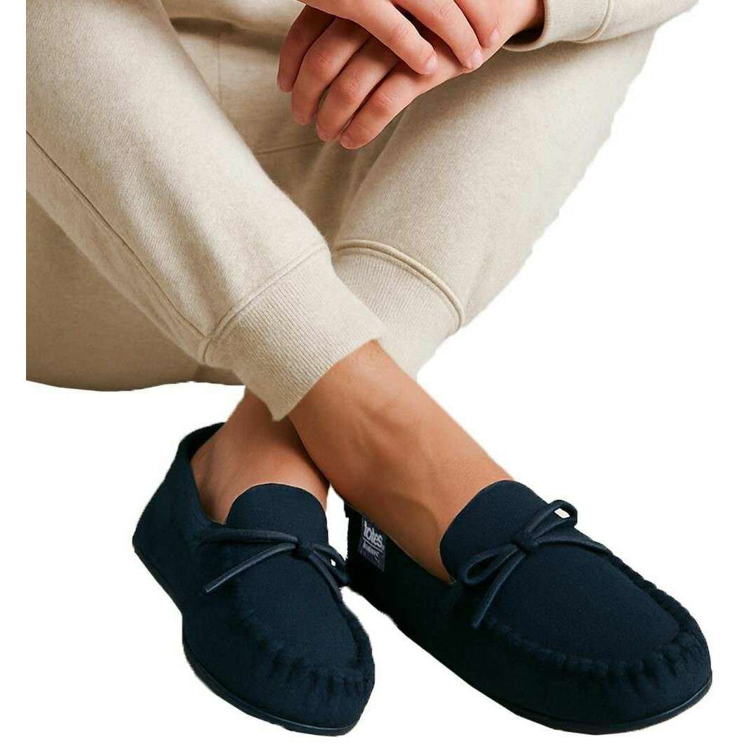 Isotoner Herringbone Lined Moccasin Slippers - Navy - Image 6