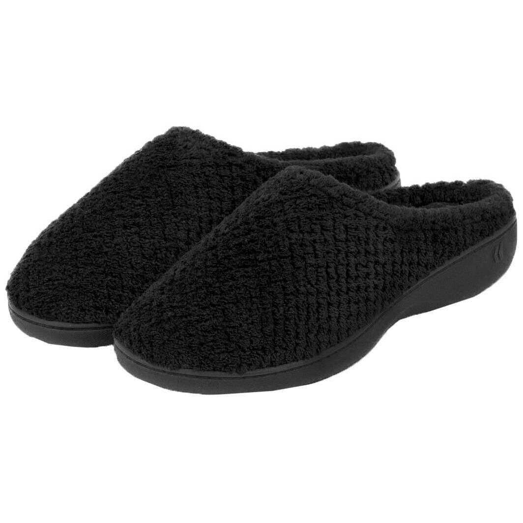 Isotoner Popcorn Terry Mule Slippers - Black