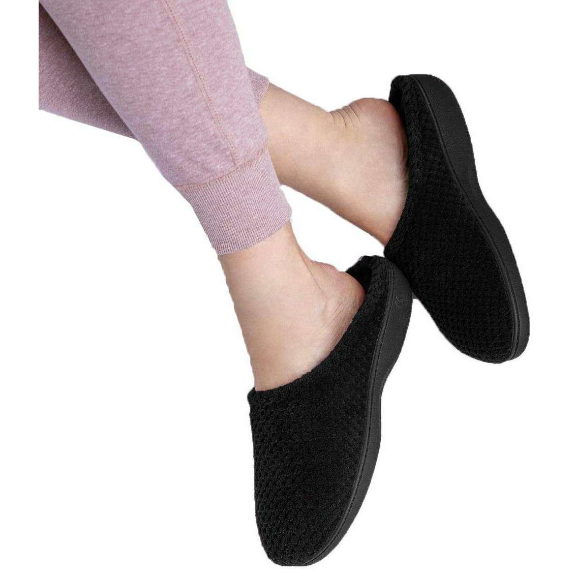 Isotoner Popcorn Terry Mule Slippers - Black - Image 6