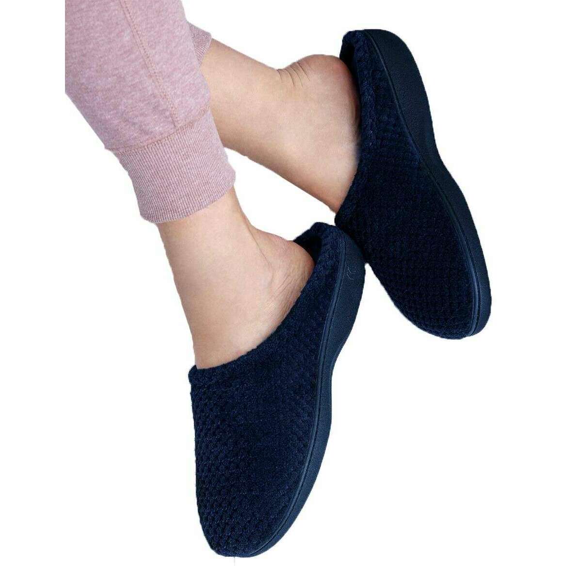 Isotoner Popcorn Terry Mule Slippers - Navy - Image 6