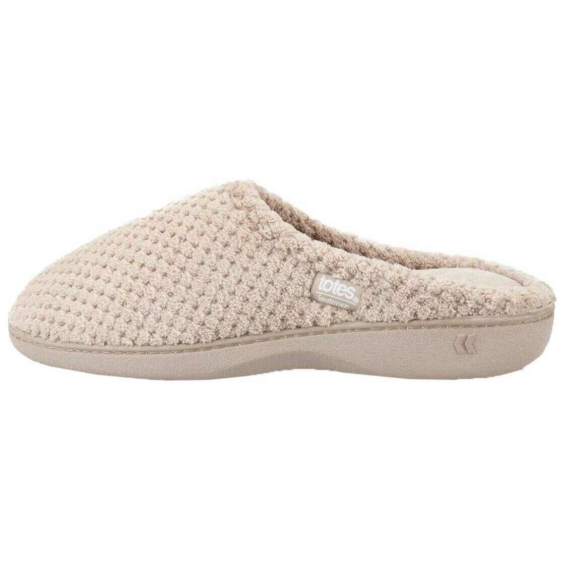 Isotoner Popcorn Terry Mule Slippers - Oat Beige - Image 3