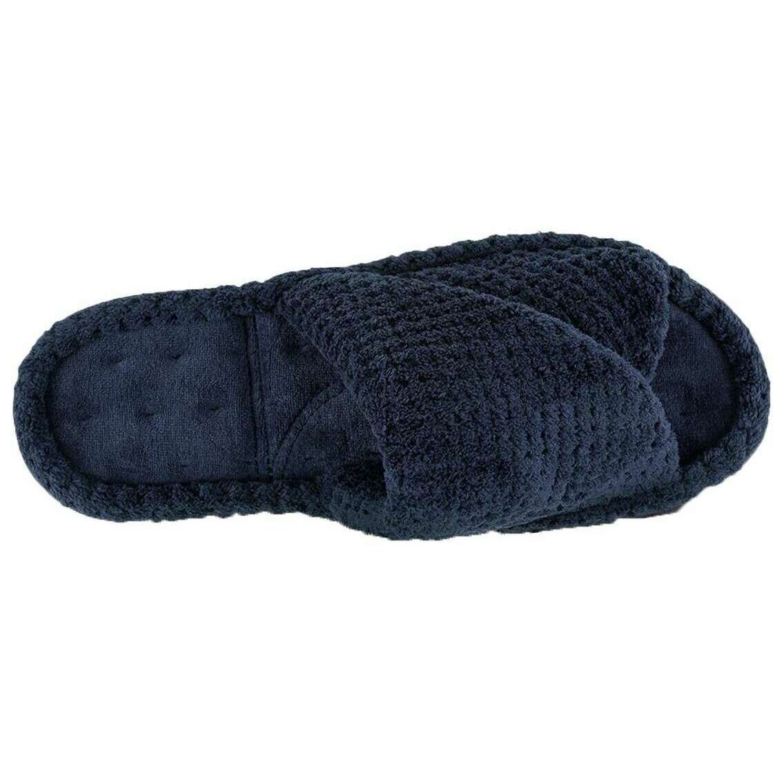Isotoner Popcorn Turnover Open Toe Slippers - Navy - Image 4