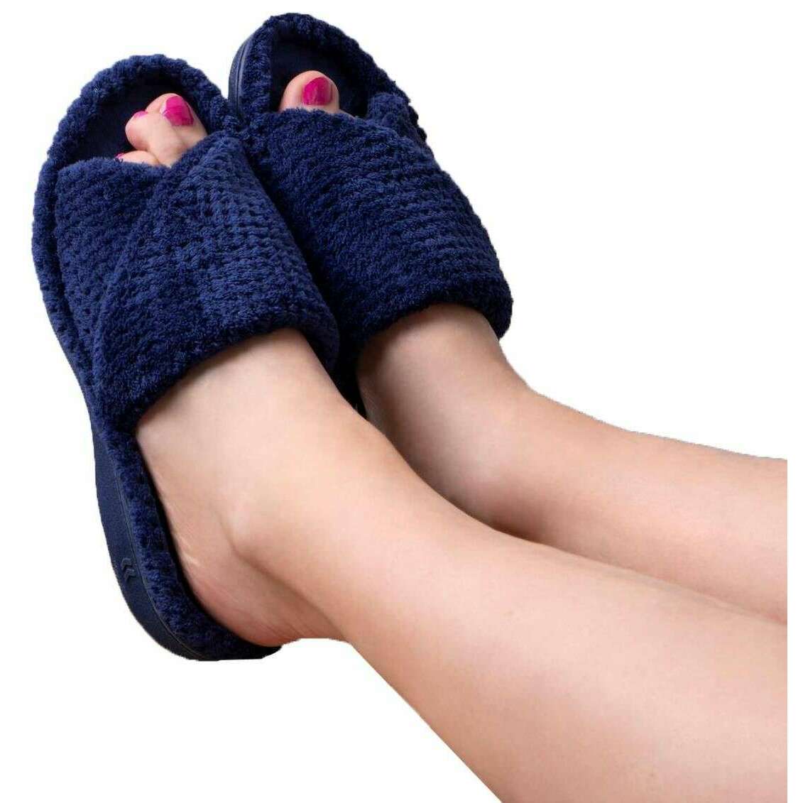 Isotoner Popcorn Turnover Open Toe Slippers - Navy - Image 6