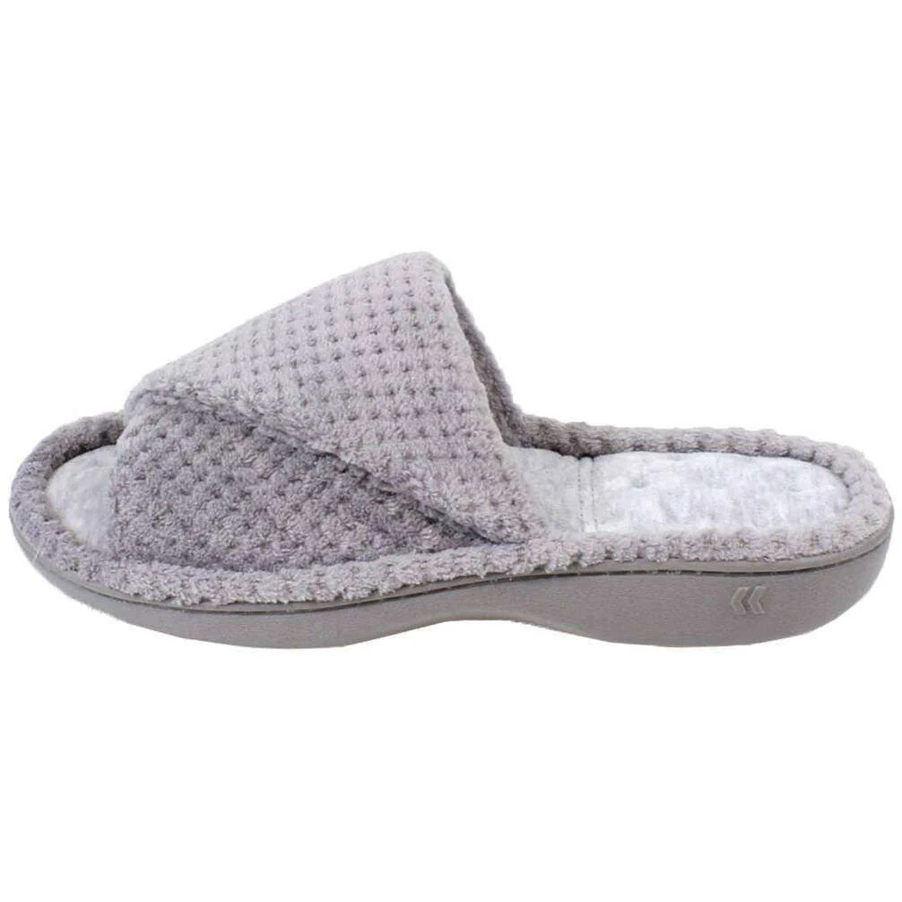 Isotoner Popcorn Turnover Open Toe Slippers - Pale Grey - Image 3
